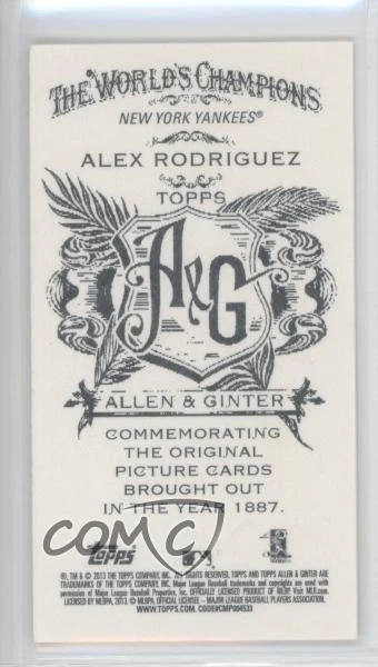 2013 Topps Allen & Ginter's Mini Ginter No Number Back Alex Rodriguez #328 - Image 2 of 2