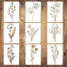 9 PCS Reusable Flower Wildflower Stencils for Painting on Wood Wall Furniture