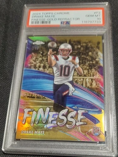 2024 Topps Chrome Drake Maye Finesse Gold Refractor #F-2 RC /50 PSA 10 Rookie
