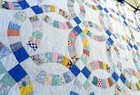 Vtg 30's 40's Wedding Ring Quilt hand stitched feedsack Cutter Quilt — photo 1