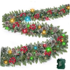 9 Ft Prelit Artificial Christmas Garland Decor Timer 50 Lights 8 Modes Berry