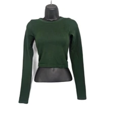 Aritzia Sunday Best Green Bliss Cropped Longsleeve Ribbed Top Sz S Forrest Green