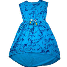 Tea Collection High Low Blue Floral Dress Girls 16 Drawstring Waist Sleeveless
