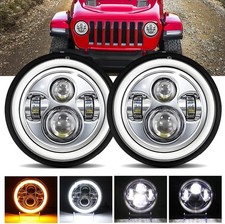 YUGUANG 7 inch LED Headlight Round, LED Halo Headlight Hi/Low Beam DRL Amber Tur