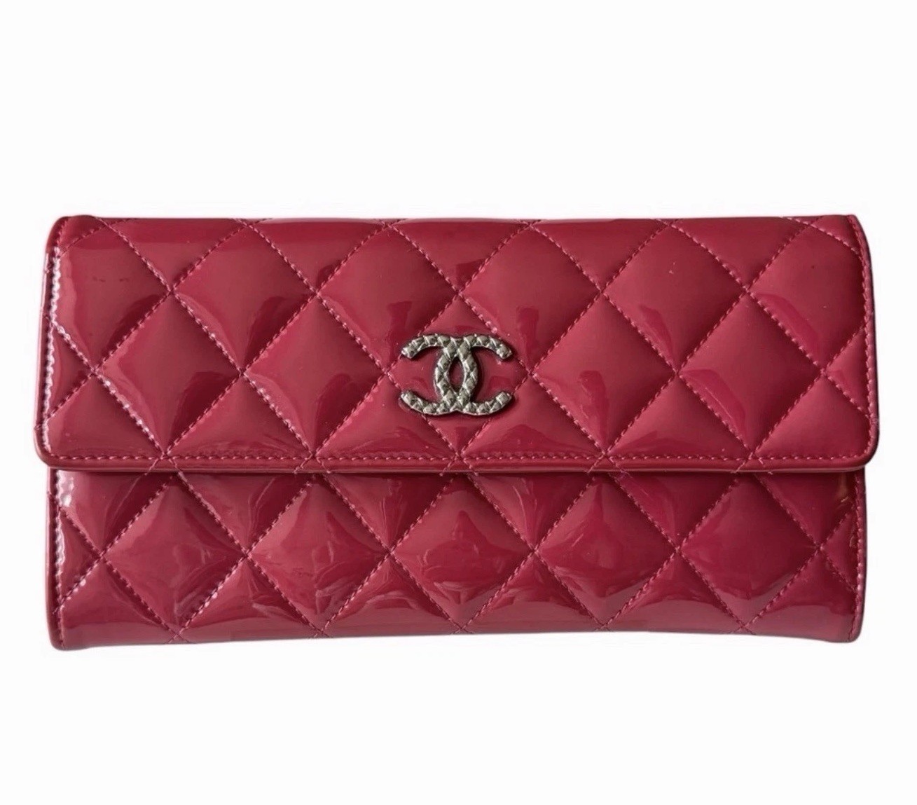 CHANEL Brilliant CC Long Flap Wallet Framboise Raspberry Patent Leather