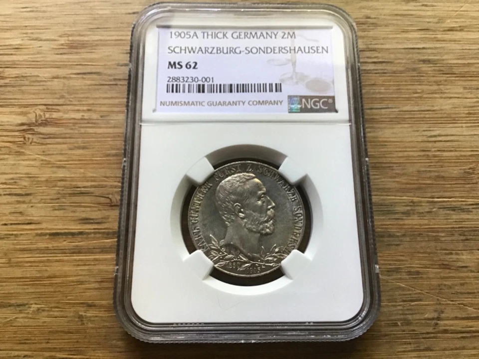 1905 Schwarzburg Sondershausen German States Silver 2 Mark NGC MS-62 Thick Rim - Image 4 of 4