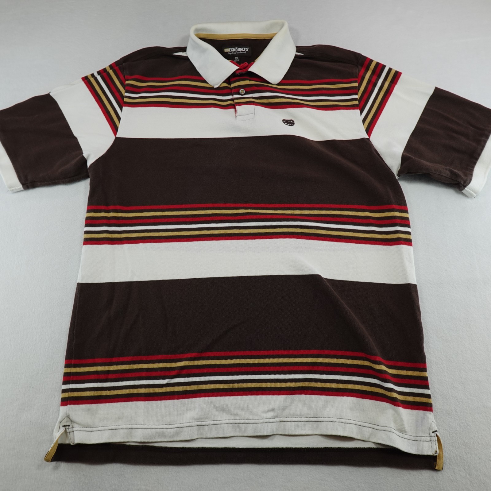 Vintage Ecko Unltd Polo Shirt Mens XL Striped Multicolor Rugby Y2K Flaws