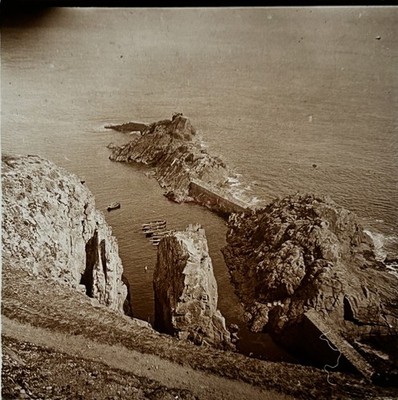 FRANCE Pointe Du Raz Felsige Meereslandschaft C1910 Stereo Glas Foto Vintage