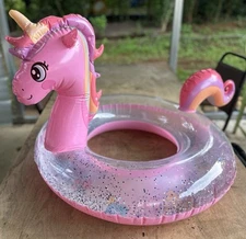 Kids Unicorn Pool Float Ring 90# Inflatable Baby Boat Ages 4+ Summer Toy