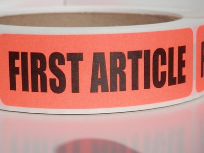 FIRST ARTICLE inspection quality control 1x3 sticker label Red Fluor 250/rl