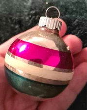 Vintage SHINY BRITE GLASS CHRISTMAS TREE ORNAMENT BALL Bulb Stripes Small Pink
