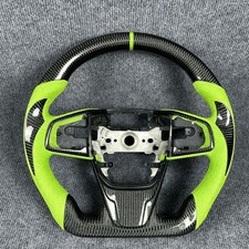 For 2016-2021 Honda Civic Steering Wheel Custom Black Carbon Fiber Green Leather