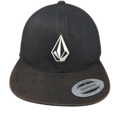Volcom Snapback Black One Size Hat Embroidered Stone Logo Flat Brim 6 Panel