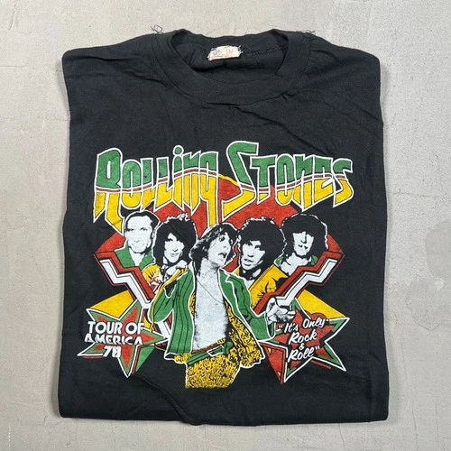 Rolling Stones Tour of America Black Tee Size L 1970s vintage concert t-shirt, vintage, size L, single stitch, B+ condition