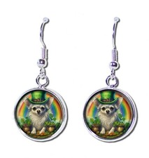 St. Patrick's Day Chihuahua Dog Rainbow and Gold - Round Resin Dangling Earrings