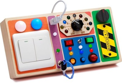 DRAMATION Busy Board with LED Light, Wooden Switches Board Sensory Toys for T...
