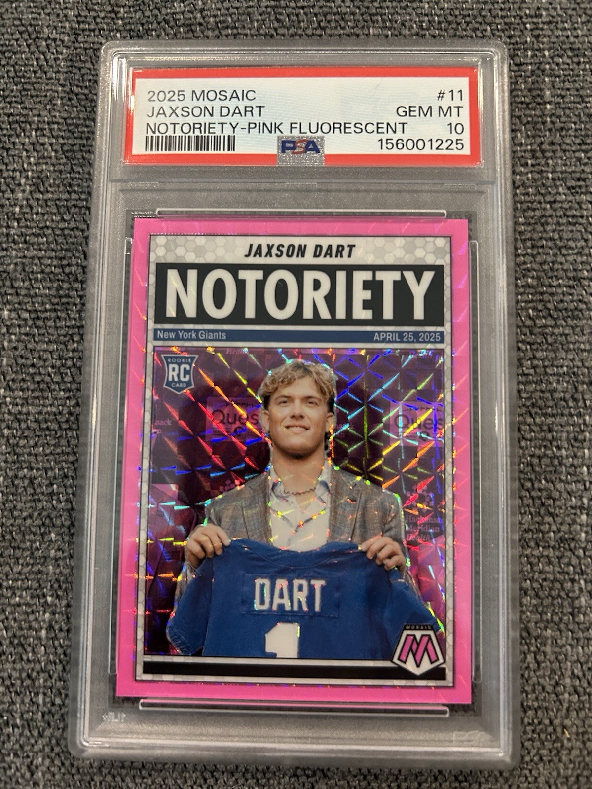 Jaxson Dart Panini Mosaic Notoriety #11 Pink Fluorescent