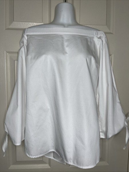Bardot   White Cotton Long Sleeve Off The Shoulder Top    Size 12. EUC