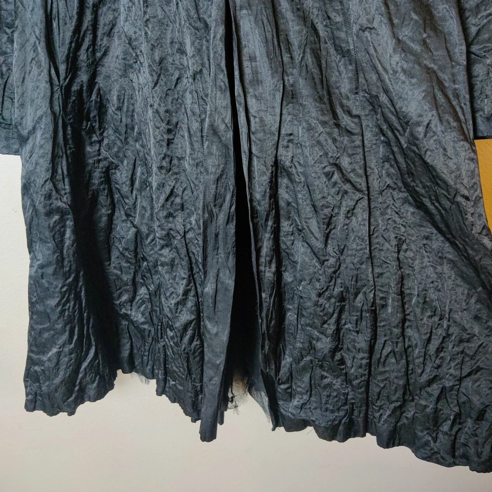 Eileen Fisher Steel Satin Crinkled Metal Duster Jacket Trench Coat Black Large - Image 4 of 4