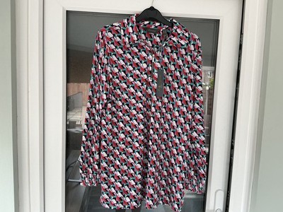  Ruth Langsford Zip Neck Printed Blouse Pink Multi Size Small 