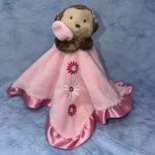 Carters pink Monkey 3 flowers baby Security Blanket rattle flaw see pics satin