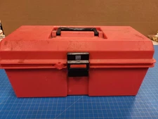 Red Plastic Tool Box Vintage Style Storage Organizer Portable Tool Carrier Case