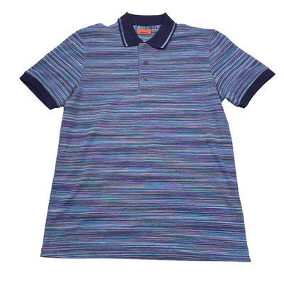 Missoni Polo Shirt Mens Small Blue Purple Striped Cotton Short Sleeve
