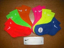 Boys/Girls NWT NIKE Socks Ankle 6prs Asst Neon Brite Cushioned Ages 4-5 13C-2Y 