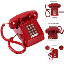 Vintage Red Landline Phone Retro Corded Desk Telephone Classic Visible Ringing