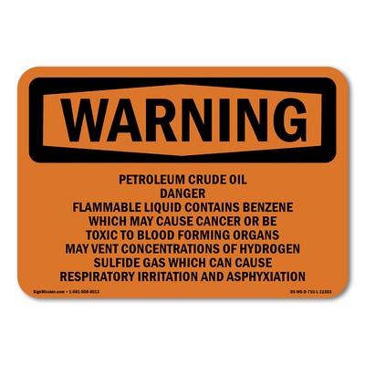 Petroleum Crude Oil Danger Flammable Liquid ANSI Warning Sign Metal Plastic