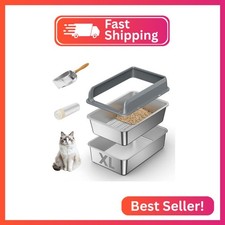 All Stainless Steel Sifting Litter Box with Lid,XL Extra Large Metal Sifting Cat