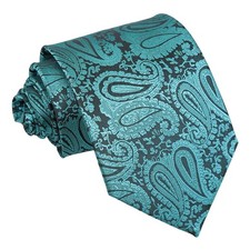 Teal Woven Floral Paisley Mens Formal Wedding Classic Skinny Tie by DQT