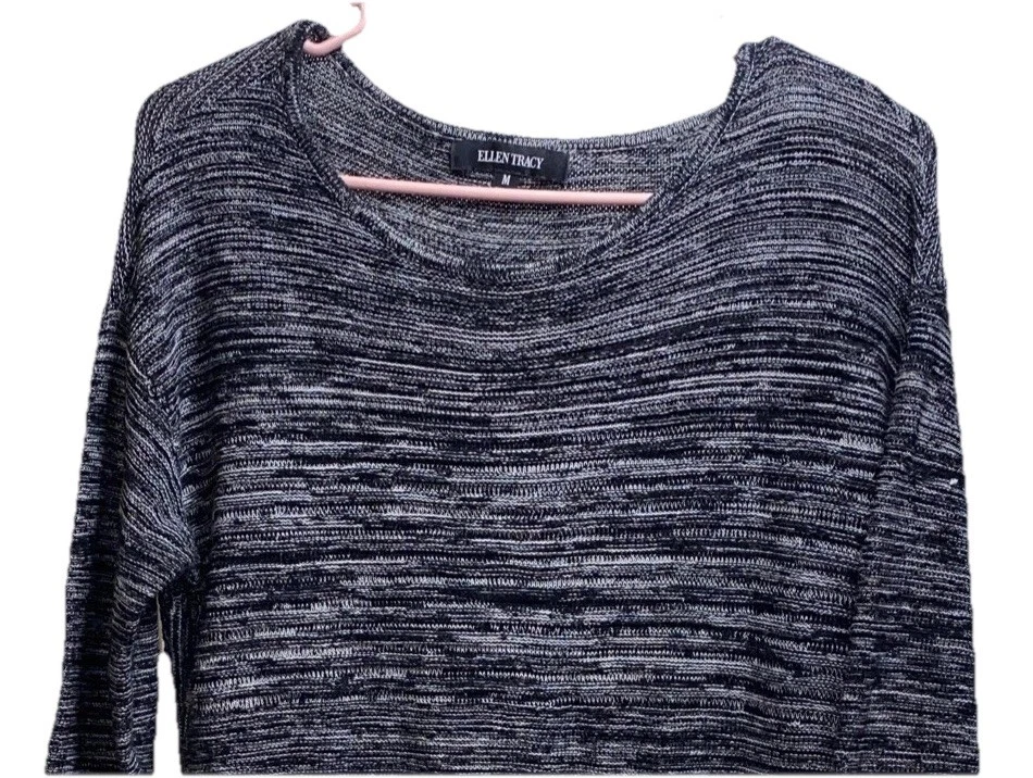 Suéter túnica Ellen Tracy talla mediana tejido blanco y negro usado en excelente estado Foto 2 de 2