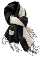 Women Large Scarf Cashmere-Feel Shawl Reversible Two-Tone 78" 27" Black/Beige