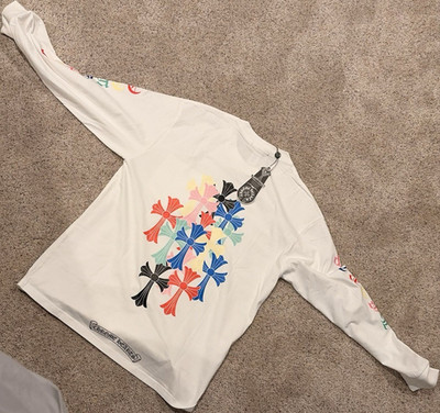 Chrome Hearts Men s White Cotton Pullover Sweatshirt M Floral Logo Graphic