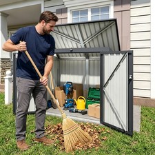 Outdoor Trash Shed for 2 Bins, Metal Waterproof Garbage Enclosure, Garden Yard