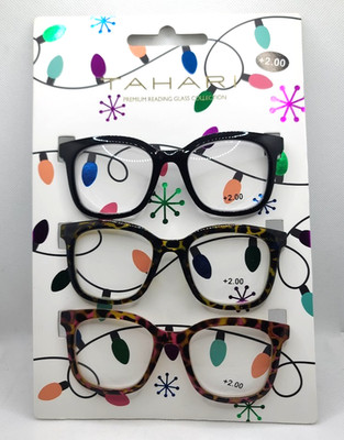 TAHARI 3 Pack Premium Quality Reading Glasses +2.00 Retro Square Frame NEW