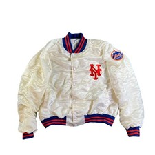 Giacca Vintage New York Mets Uomo XL Crema Raso MLB Bomber Snap Front Piramide