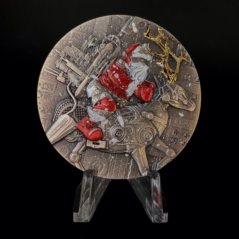 2025 Cameroon 2 ozt. .999 Fine Silver “ STEAMPUNK SANTA “ Antiqued & Colorized  - Image 3 of 4