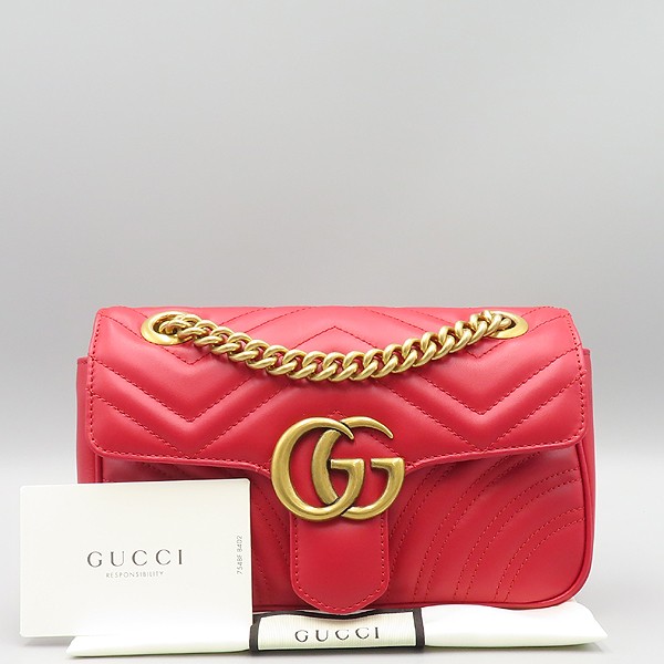 Gucci GG Marmont Mini Chain Bag in Red Leather with Gold Hardware