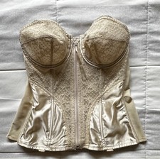VTG 80s Lady Marlene 986 Bustier Corset Bra 36D Cream Lace Coquette Bridal Zip