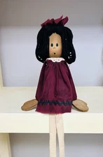 Vtg Handmade Black Folk Art Wooden Block Doll Shelf Sitter Unique Long Legs