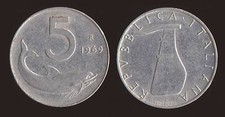 5 LIRE 1969 DELFINO E TIMONE - ITALIA