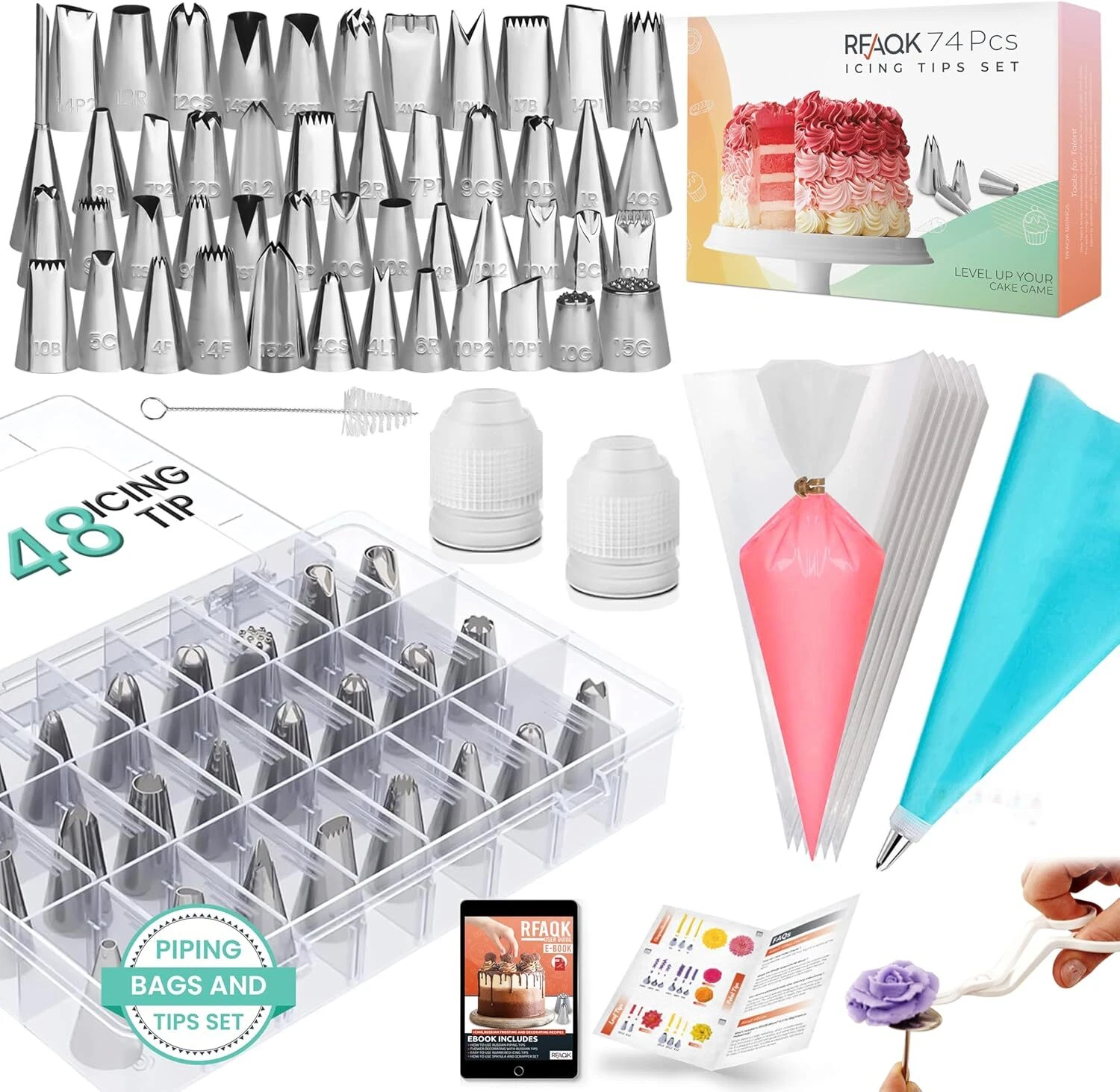 74 Pcs Icing Piping Bags And Tips Set, Cake Decorating Kit With 48-Numbere
Opens in a new window or