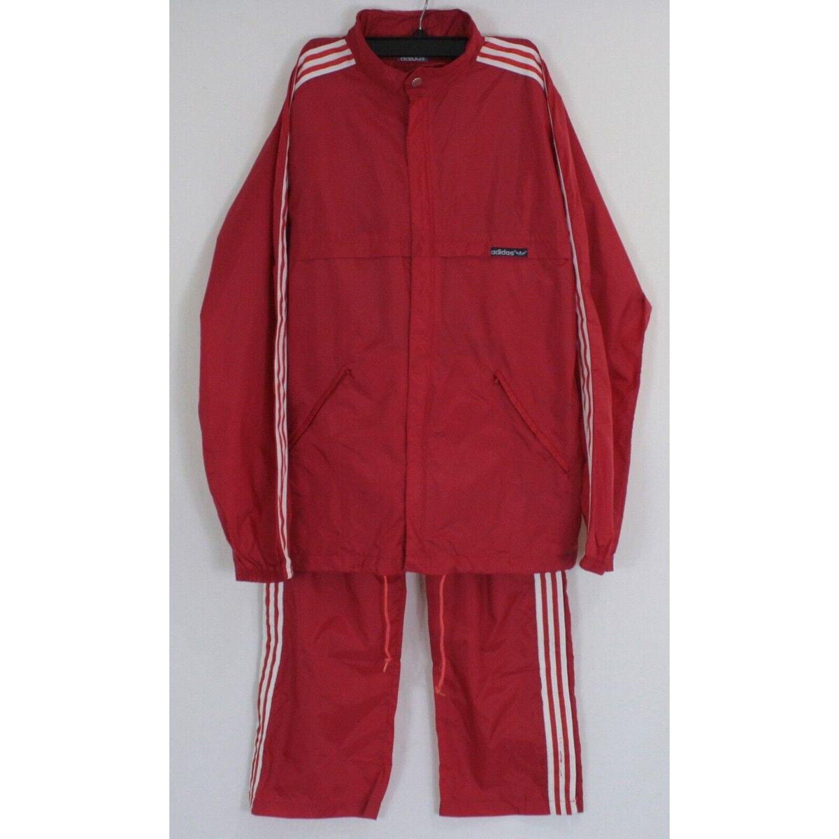 Vintage 70s Adidas Red & White 3 Stripe Windbreaker Track Vintage 70s Adidas Red & White 3 Stripe Windbreaker Track