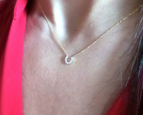 diamond horseshoe necklace 14k solid gold natural diamonds si1 clarity g color - Picture 4 of 7