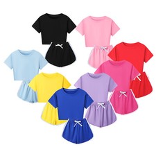 Kids Girls Set Running Outfits Workout Suit With Shorts Activewear Sportswear