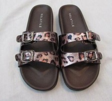 VOLATILE womens 7 8 Luana Bronze animal print flat sandal 2 straps NEW