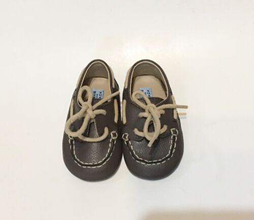 JANIE AND JACK BROWN BOAT SHOES BABY BOYS SIZE 2 FAUX LEATHER CRIB SHOES