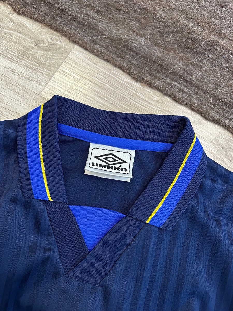 未使用級90s Umbro フットボールシャツ Made in USA Umbro Vintage 90s Men's Big Logo Jersey Block Core Soccer